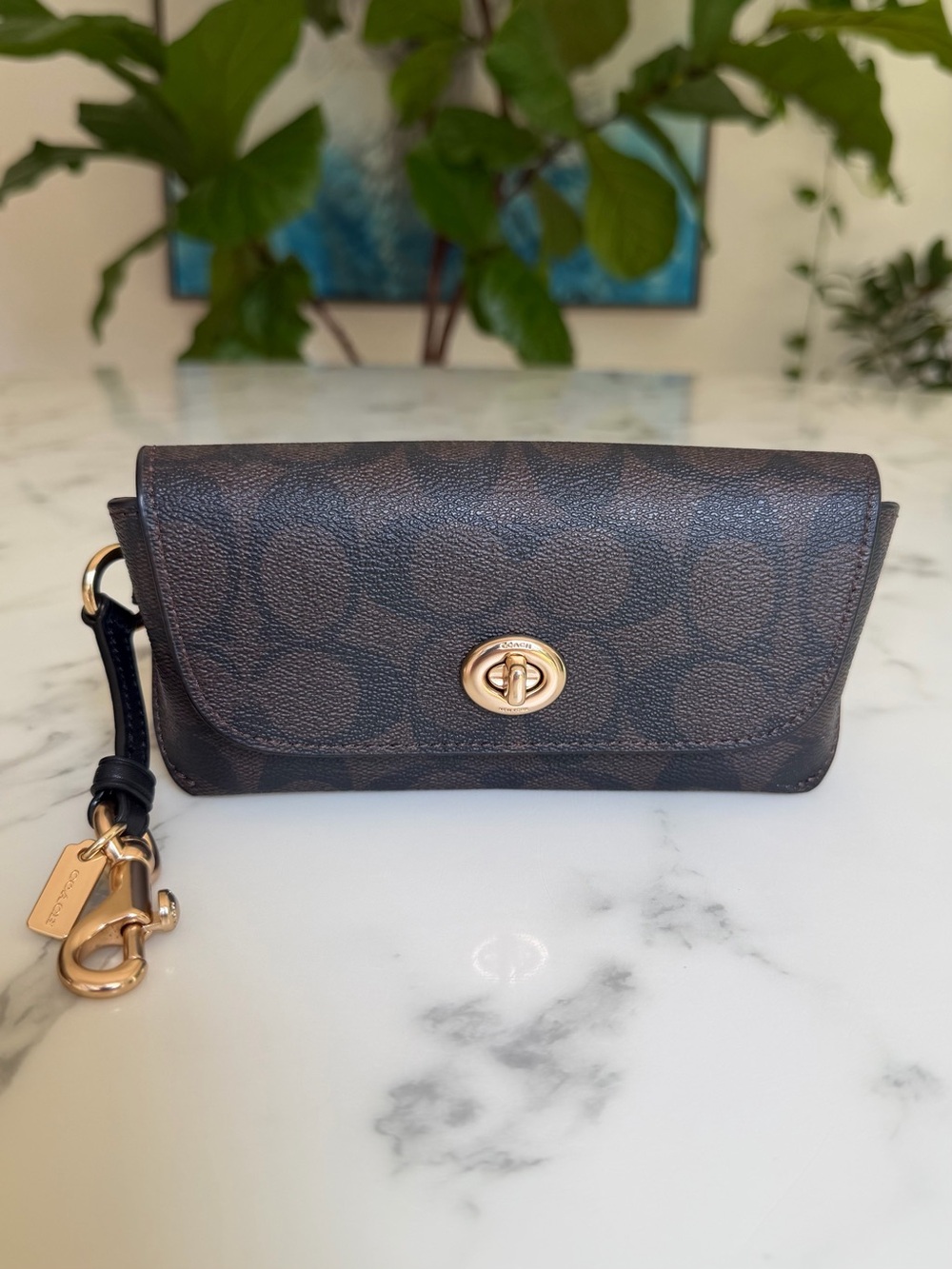 Coach Sunglass Case in Signature Canvas Gold Brown Black 73639
